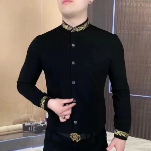 Kawadu | Spring-Autumn New Fashionable Casual Black Embroidered Shirt with Mandarin Collar