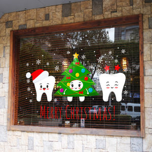 Dental Clinic Christmas Window Stickers Creative Christmas Tree Dental Hospital Window Clinic Glass Window Paper-Cut Decoration New Year Electrostatic Stickers