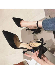 Korean Style Pointed Toe High Heels Thin Heel Hollow out Womens Shoes Butterfly Knot Front Cover Sandals Fashionable Casual Footwear