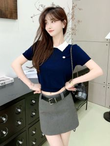 Áo Thun Polo Cổ Bẻ Màu Tương Phản Tay Ngắn Dáng Ôm Vừa Vặn JUST CC Dành Cho Nữ Chất Liệu Polyester Dài Ngắn