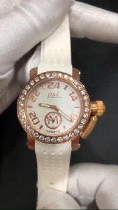 Max XS36 Trendy Sports AAA Grade Cubic Zirconia Bezel Rose Gold Steel/White Dial Silicone Strap Womens 36mm Watch 5-MAX547