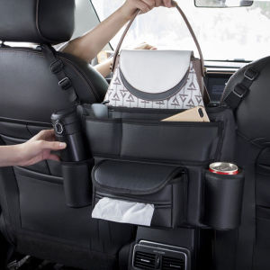 Leather Car Seat Middle Hanger Storage Bag For Handbag Tissue Water Cup Pockets Pockets Stowing Tidying Organizer  ﻿