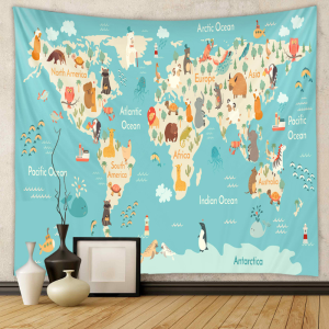 VIKAMA Retro Renaissance World Map Tapestry Polyester Fiber Baroque Art Wall Hanging Living Room Bedroom Home Decoration