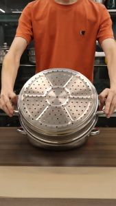 Nồi hấp 2 tầng Inox 304 cao cấp Xửng hấp 28 cm nắp vung kính dễ quan sát phù hợp hấp bánh bao hai sản giảm thời gian nấu ăn