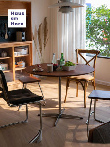 "Horn House round Table" Scandinavian Solid Wood Dining Table For Home Stainless Steel Classy Retro Small Occasional Table
