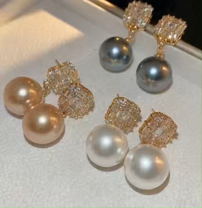 Viviann Original New Arrival Korea Zircon Square 14mm Pearl Earrings French Earrings High-grade Bright Imitation Pearl Pendant With Micro-set Zircon Earrings For Womens Fashion Exquisite Jewelry Luxury Accessories