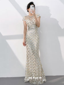 Elegant Silver Mermaid Evening Gown