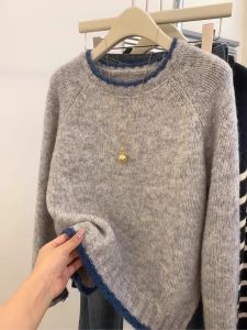 เสื้อสเวตเตอร์ถักหนาสั้นสำหรับผู้หญิง สีเทา ฤดูใบไม้ร่วง/ฤดูหนาว เสื้อชั้นใน แฟชั่นสบายๆ ระดับไฮเอนด์ เสื้อคลุมกันหนาวแบบสวมหัว