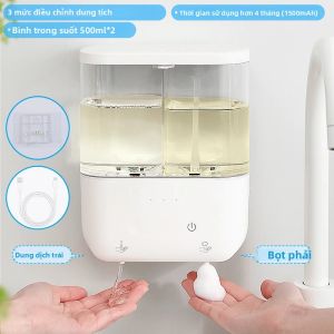 Máy Phân Phối Xà Phòng Tự Động 1000ml Hai Đầu Không Chạm Sạc Lại Được Tạo Bọt Dung Dịch Sát Khuẩn Tay Với 3 Mức Điều Chỉnh Dùng Cho Gia Đình