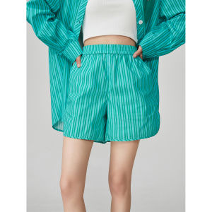 XIAODADEHUA | Striped Open Back Long Sleeve Shirt and Shorts Set