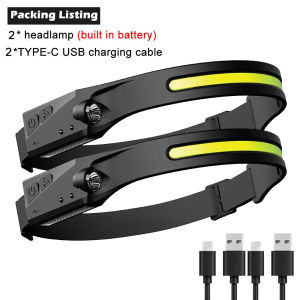COB LED Headlamp Sensor Headlight with Built-in Battery Flashlight USB Rechargeable Head Lamp Torch 5 Lighting Modes Work Light