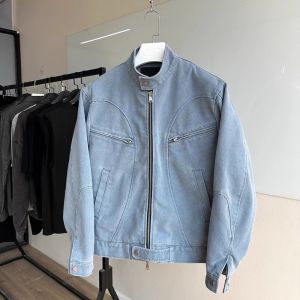 Áo Khoác Denim Ngắn Mùa Xuân Thu Cho Nam Áo Khoác Công Sở Cổ Đứng Thường Ngày Bằng Polyester Dài Tay Áo Khoác Ngoài
