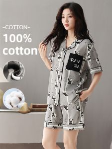 MiiOW | Bộ đồ ngủ cotton nguyên chất MiiOW mùa hè cho nữ tay ngắn thoải mái mặc ở nhà có thể mặc ngoài trời quần short