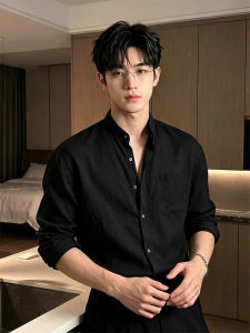 ZHUOCAN | Black Linen Long Sleeve Summer Shirts For Men With UV Protection Casual Stylish Stand Collar
