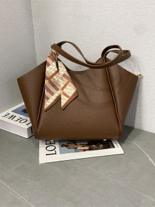 2025 New Fashion Litchi Pattern Soft Leather Tote Bag Commuter Versatile Large Capacity Bucket Bag Casual Handheld Single Shoulder