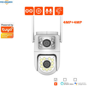 Outdoor 4MP Tuya Dual Lens IP WiFi PTZ Camera Dual WiFi Bands 12V Power LAN Port Auto tracking CCTV Security Camera