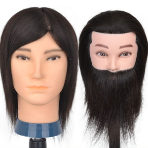 100% Human Hair Male Mannequin Head With Hair Beard Practice Manikin Hairdresser Cosmetology Training Doll Head For Hair Styling