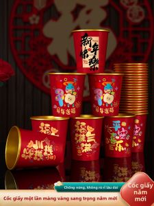LANGMANXISHI | Festive Golden Foil Fortune Cup Thickened Disposable Cups