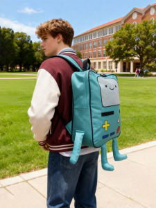 Bmo Game Machine Exploration Treasure Time 3D Waterproof Cartoon Backpack Oxford Green Dual Shoulder Bag for Teens And Kids