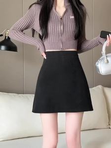 AMMIN 2024 Autumn New Corduroy Vintage A- line Short Skirt Womens Korean Style Anti-Exposure Lining Simple All-Matching Sheath Skirt