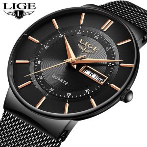 LIGE Fashion Simple watch for mans Waterproof Stainless Steel Analog Quartz Casual Top Brand Luxury Sports watch women jam tangan lelaki+box