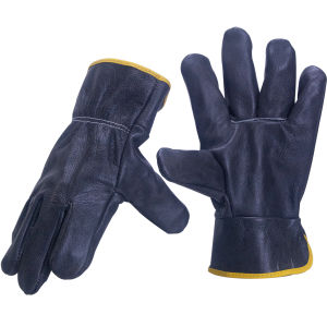 Non Slip Dark Cowhide Protective Work Gloves Full Connected Back Design for Driving Welding and Gardening Work