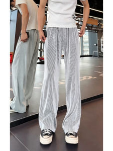 Black and White Stripe Ice Silk Quick Drying Mens Athletic Pants
