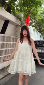 Trắng/ Kem/ Đen Voan hoa/ Chấm bi Có lót Đầm/ Áo chữ A babydoll 2 dây điều chỉnh viền bèo siêu dễ thương thoáng mát TM