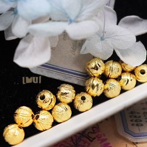 Handmade Jewelry Accessories 18K Gold Plated Pure Copper Matte Pattern round Beads Lucky Charm Two Styles DIY Fashion Accessories
