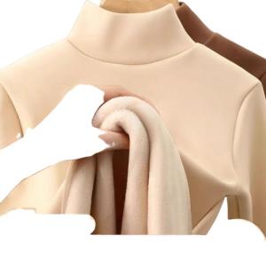 Warm Fleece Lined Half High Collar Long Sleeve Boys Thermal Shirt Autumn Winter Lamb Velvet Base Tee Childrens Clothing