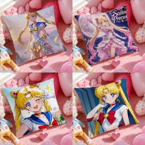 Bandai | Sailor Moon Anime Characters Plush Pillow Cover Soft Short Plush Cushion Cover For Sofa Bedroom Home Decor Gift Decoration