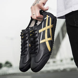 Classic Mens Casual Shoes Black Genuine Leather Flat Sports Sneakers Autumn Winter Trendy Brand Dequn Shoes Comfortable All-Match