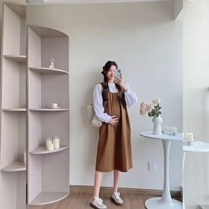 [FREESHIPMAX]Đầm bầu xinh bánh bèo cho mẹ bầu và thời trang-váy bầu đẹp trẻ trung-free size 43-70kg-sét yếm bầu xinh
