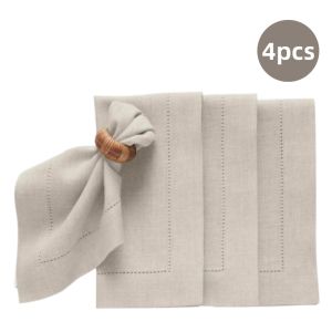 1/4/6pcs Hemstitched Linen Khaki Napkins Christmas Cloth Napkins Nature Color Dinner Napkins Washable Flax Cloth Gift Napkin