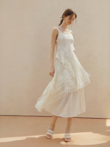 INMAN | Irregular Straps Lace Ruffle French Style Summer Dress