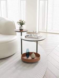 Designer Recommend Saddle Leather Side Table Stylish Accessible Luxury Living Room Small Coffee Table Living Room Italian Sofa Internet Celebrity Corner Table