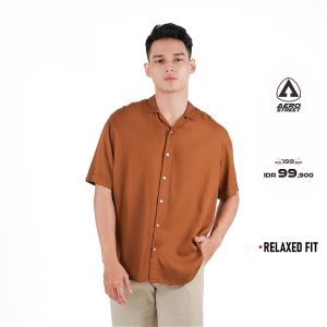 Aerostreet Kemeja Rayon Marva Coklat Hawai Polos Gelap Pria Wanita QAAAA