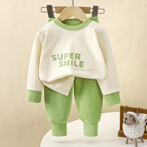 Double-Sided Fleece Childrens Autumn Set Baby Home Clothes Underwear Set Boys Girls Base Layer Sleepwear Cartoon Pattern