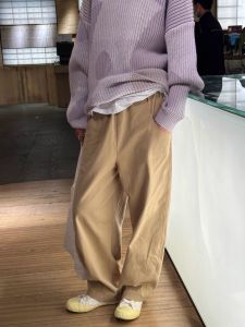 Khaki Pure Cotton Japanese Style Cargo Pants Children Spring & Fall New Arrival Loose All-Matching Slimming Elastic Waist Casual Straight Pants