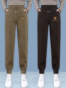 Thickened Velvet Harem Pants for Women Embroidered Bear Design High Waist Casual Style Loose Fashionable Sport Pants