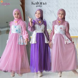 Baju Gamis Anak Perempuan Syari Labella Kaluna Pink Set Jilbab Umur 5 - 7 Tahun