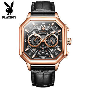 PLAYBOY Wacth for Men Sports Waterproof 2024 Original Leather watch band Cool Luxury High Huality Retangle Chronograph Quartz Watches