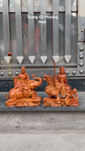 Cặp tượng phổ hiền bồ tát và văn thù bồ tát cao 20cm và 30cm chất liệu gỗ hương