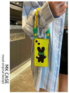 Black Bunny Eyed  15Promax Lanyard Phone Case Handheld Full Cover Short Rope Creative Cute Simple Style TPU Material