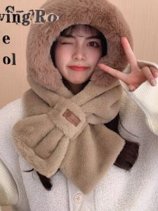 Plush Bonnet Womens Scarf Integrated Autumn and Winter Thickened Heattech K-style Easiest for Match Tide Scarf Cold Protection Earflaps Ushanka