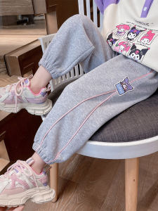 Girls Casual Sporty Pants: Spring & Autumn Cotton Elastic Waist Long Trousers