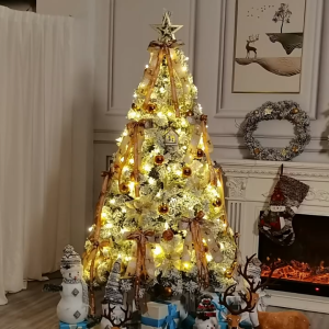 4/5/6/7FT Snow Flocked Christmas Tree High Quality XMas Decor Snow Tree With Metal Stand Easy Assembly Artificial Realistic Snow Indoor and Outdoor Christmas Tree