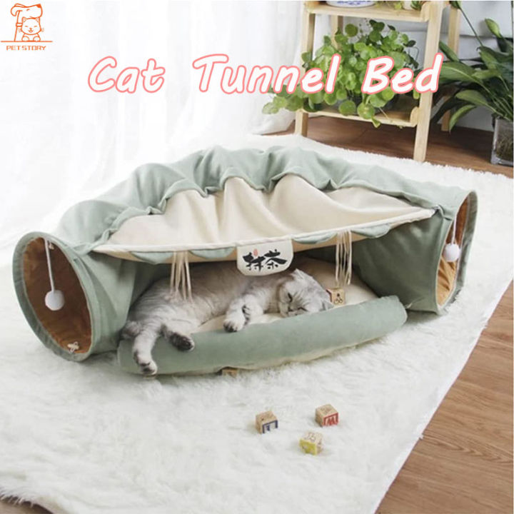 【Pet story】Cat Tunnel Bed, 2-in-1 Cat Play Tunnel and Mat for Pet Cats ...