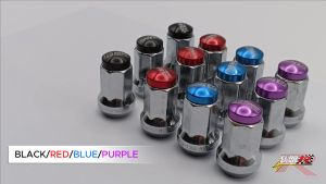 EURO SPORTS R CAR MAGWHEEL LUG NUT STEEL 40CR M12 x 1.5/1.25 -16PCS + KEY CHROMED BODY w/ COLOR CAP