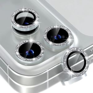 Miếng Dán Bảo Vệ Ống Kính Camera Kim Tuyến Vàng Đính Đá Cho iPhone Pro Max 17 14 15 13 12 16 Với Vòng Kim Loại - Kính Cường Lực Cho Điện Thoại Di Động